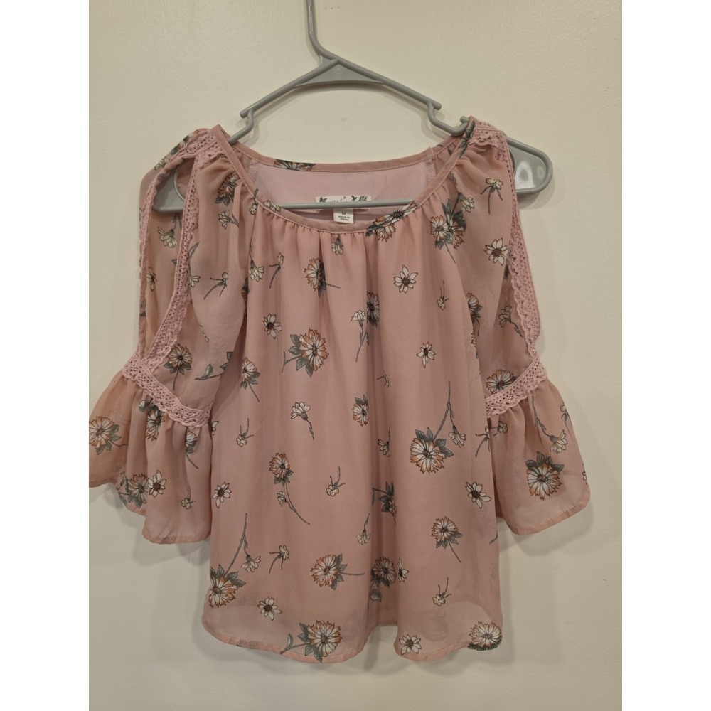 Boho Floral Knit Works Size M Cold Shoulder Top Fairycore Cottagecore Y2K
